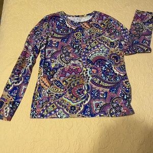 TALBOTS Cotton LS Paisley Print Tee Shirt Sz. L